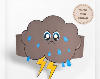 Storm paper crown,Weather paper hat for kids,instant download paper crown Astronomy,Digital party thunderstorm headband,printable party mask