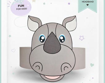 Rhino paper crown, Animal paper hat for kids, instant download paper crown Animals, Digital party headband, printable party mask, PDF hat