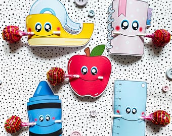 Back to school Lollipop,instant download lollipop holder,Digital party sucker holder,printable party lolly,Crayon lollypop favor,PDF file