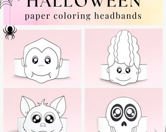 4 Halloween paper coloring crowns,paper hats for kids,instant download paper crowns,digital party headbands,printable party masks,PDF hats