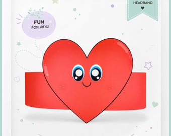 Heart paper crown,Valentine's Day hat for kids,instant download Valentine paper crown,Digital party headband,printable party mask,PDF hat
