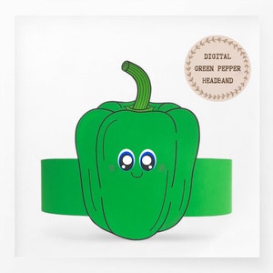 Green Pepper paper crown,Vegetable paper hat for kids,instant download paper crown Vegetables,Digital party headband,printable party mask