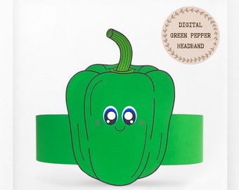 Couronne en papier poivre vert, chapeau en papier végétal pour enfants, couronne en papier téléchargement instantané légumes, bandeau de fête numérique, masque de fête imprimable