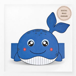 Corona di carta a forma di balena, cappello di carta a forma di animale per bambini, corona di carta con download immediato Animali, fascia per feste digitale, maschera per feste stampabile, cappello PDF