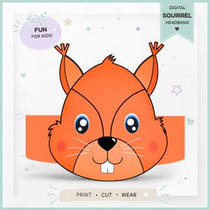 Squirrel paper crown, Animal paper hat for kids, instant download paper crown Animals, Digital party headband, printable party mask