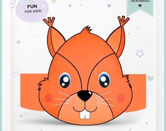 Squirrel paper crown, Animal paper hat for kids, instant download paper crown Animals, Digital party headband, printable party mask