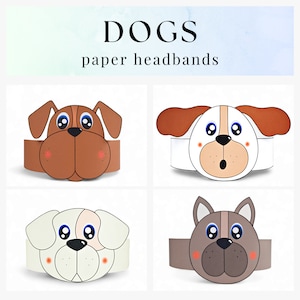 4 Dogs paper crowns, Dogs paper hats for kids, instant download paper crowns Animals, Digital party headbands, printable party masks,