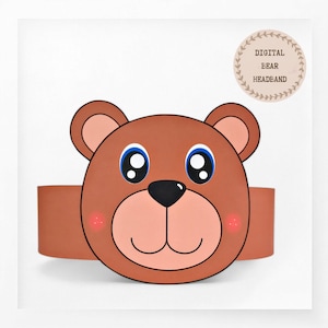 Corona di carta orso, cappello di carta animale per bambini, corona di carta download istantaneo Animali, fascia per feste digitale, maschera da festa stampabile, cappello PDF fai da te