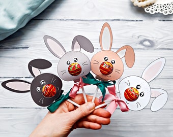 Hase Lollipop, Sofort-Download-Lollipop-Halter, PDF-Datei, Osterparty-Saugerhalter, druckbarer Party-Lolly, Tiere-Lollypop