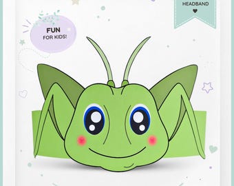 Grasshopper paper crown, Animal paper hat for kids, instant download paper crown Bugs, Digital party headband, printable party mask, PDF hat