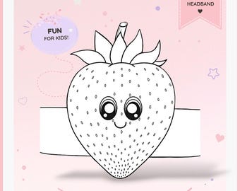 Strawberry paper coloring crown,Fruit hat for kids, instant download crown Fruits, Digital party headband, printable mask, PDF file