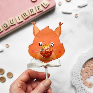 Squirrel Lollipop, instant download lollipop holder,PDF file, Digital party sucker holder, printable party lolly, animal lollypop