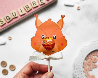 Squirrel Lollipop, instant download lollipop holder,PDF file, Digital party sucker holder, printable party lolly, animal lollypop