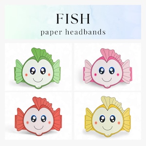 4 Fish paper crowns, Fish hats for kids, instant download paper crowns Animals, Digital party headbands, printable party masks