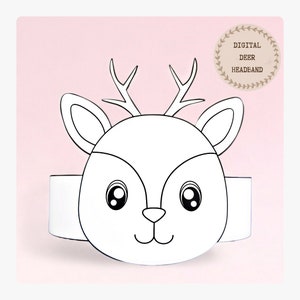 Corona da colorare in carta di cervo, cappello di carta per animali per bambini, corona di carta per download istantaneo Animali, fascia per feste digitale, maschera per feste stampabile
