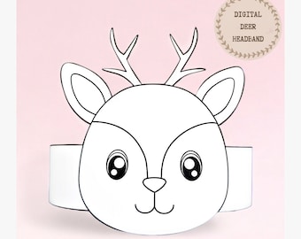 Deer paper coloring crown, Animal paper hat for kids, instant download paper crown Animals, Digital party headband, printable party mask