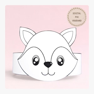 Corona da colorare in carta volpe, cappello di carta per animali per bambini, corona di carta per download immediato Animali, fascia per feste digitale, maschera per feste stampabile