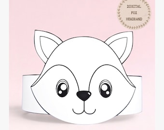 Fox paper coloring crown, Animal paper hat for kids, instant download paper crown Animals, Digital party headband, printable party mask
