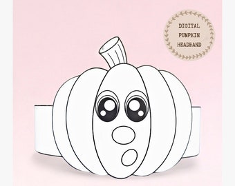Kürbis-Papier-Krone zum Ausmalen, Halloween-Hut für Kinder, Papierkrone zum sofortigen Download, digitales Party-Stirnband, druckbare Party-Maske