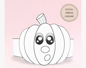 Pumpkin paper coloring crown, Halloween hat for kids, instant download paper crown, Digital party headband, printable party mask