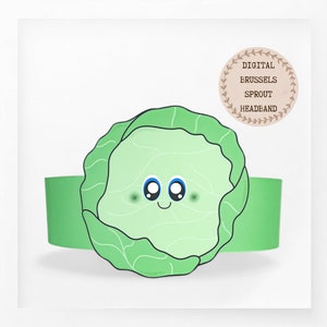 Corona di carta germoglio, cappello di carta vegetale per bambini, download istantaneo corona di carta cavoletti di Bruxelles, fascia per feste digitale, maschera per feste stampabile, PDF