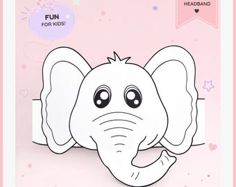 Elephant paper coloring crown, Animal paper hat for kids, instant download paper crown Animals, Digital party headband, printable party mask