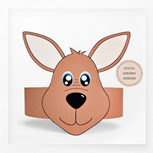 Corona di carta canguro, cappello di carta animale per bambini, download istantaneo corona di carta Animali, fascia per feste digitale, maschera da festa stampabile, cappello PDF