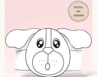 Dog paper coloring crown, Animal hat for kids, instant download paper crown Animals, Digital party headband, printable party mask