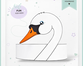 Swan paper crown, Animal paper hat for kids, instant download paper crown Bird, Digital party headband, printable party mask,PDF hat