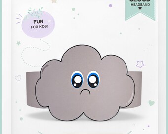 Grey Cloud paper crown,Weather paper hat for kids,instant download paper crown Astronomy,Digital party headband,printable party mask
