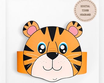 Tiger paper crown, Animal paper hat for kids, instant download paper crown Animals, Digital party headband, printable party mask, PDF file