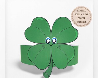 Four-leaf clover paper crown,Shamrock paper hat for kids,instant download paper crown St Patrick's Day,Digital plant headband,printable mask