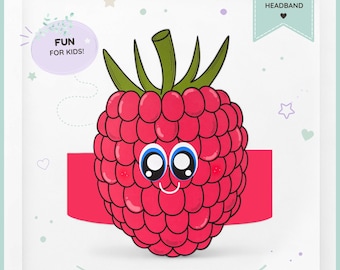 Raspberry paper crown,Fruit paper hat for kids, instant download paper crown Fruits, Digital party headband, printable party mask, PDF hat