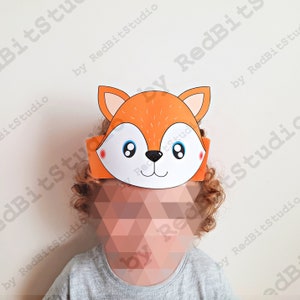 Fox paper crown, Animal paper hat for kids, instant download paper crown Animals, Digital party headband, printable party mask, DIY PDF hat image 3