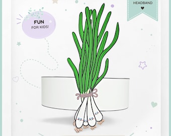 Chives paper crown,Vegetable paper hat for kids,instant download paper crown Vegetables,Digital party headband,printable party mask,PDF hat