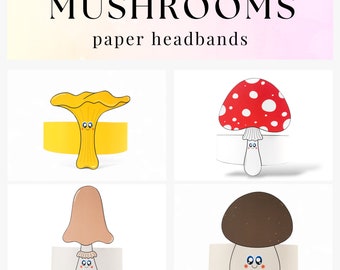 4 couronnes en papier champignons, chapeau en papier automne pour enfants, couronne en papier à téléchargement immédiat, bandeau de fête numérique, masque de fête imprimable, chapeau PDF