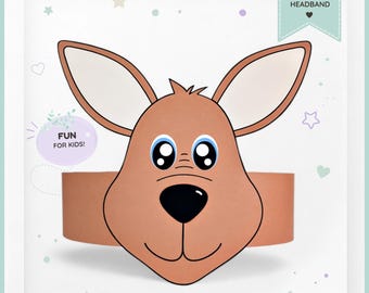 Kangaroo paper crown, Animal paper hat for kids, instant download paper crown Animals, Digital party headband, printable party mask, PDF hat
