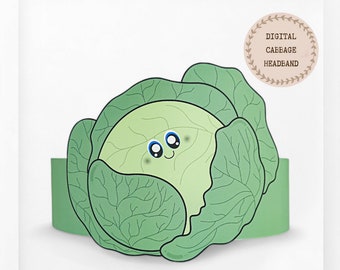 Couronne en papier chou, chapeau en papier végétal pour enfants, couronne en papier à téléchargement immédiat légumes, bandeau de fête numérique, masque de fête imprimable, chapeau PDF