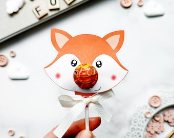 Fox Lollipop, instant download lollipop holder,PDF file, Digital party sucker holder, printable party lolly, animal lollypop