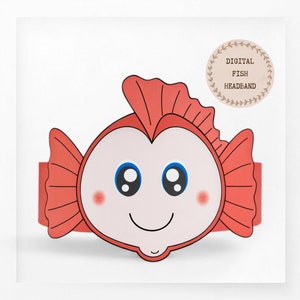 Corona di carta di pesce, cappello di carta animale per bambini, corona di carta con download istantaneo Animali, fascia per feste digitale, maschera da festa stampabile, cappello PDF