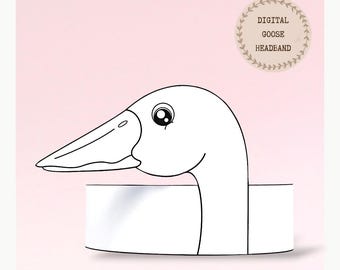 Goose paper coloring crown, Animal hat for kids, instant download crown Bird, Digital party headband, printable party mask,PDF hat
