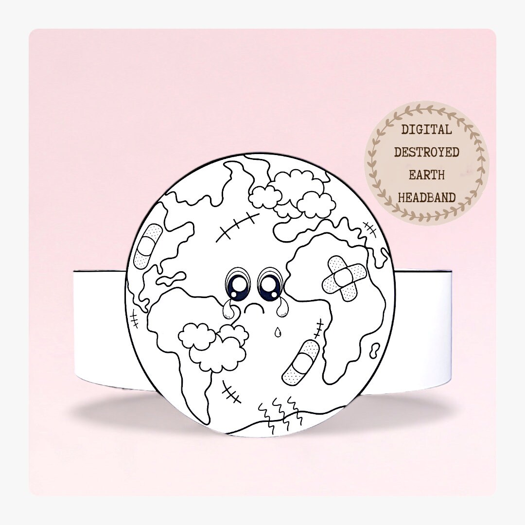 Destroyed Earth Paper Coloring Crown,earth Day Paper Hat for Kids,instant Download Paper Crown Planet,digital Headband,printable Party Mask - Etsy for Free Earth Day Headband Printable