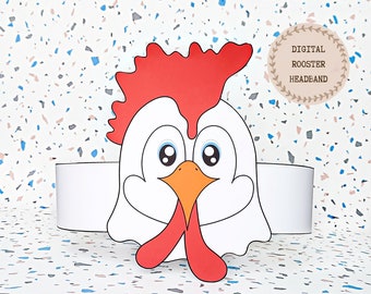 Rooster paper crown, Animal paper hat for kids, instant download paper crown Animals, Digital party headband, printable party mask, PDF hat