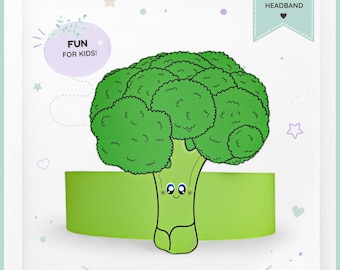 Broccoli paper crown,Vegetable paper hat for kids,instant download paper crown Vegetables,Digital party headband,printable party mask,PDF