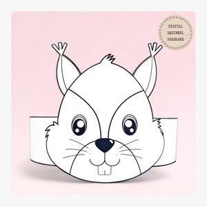 Corona da colorare di carta scoiattolo, cappello di carta animale per bambini, corona di carta per download immediato Animali, fascia per feste digitale, maschera per feste stampabile