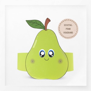 Corona di carta pera, cappello di carta di frutta per bambini, download istantaneo corona di carta Frutta, fascia per feste digitale, maschera da festa stampabile, cappello PDF