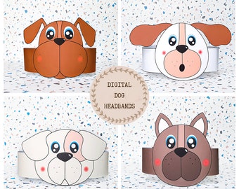 4 Coronas de papel para perros, Gorros de papel para perros para niños, Coronas de papel de descarga instantánea Animales, Diademas de fiesta digitales, Mascarillas de fiesta imprimibles,