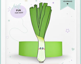Leek paper crown,Vegetable paper hat for kids,instant download paper crown Vegetables,Digital party headband,printable party mask,PDF hat