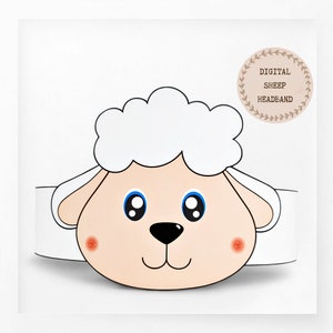Corona di carta di pecora, cappello di carta per animali per bambini, corona di carta per download immediato Animali, fascia per feste digitale, maschera per feste stampabile, cappello PDF