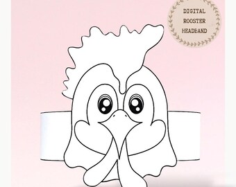 Rooster paper coloring crown,Animal paper hat for kids,instant download paper crown Animals,Digital party headband,printable party mask,PDF